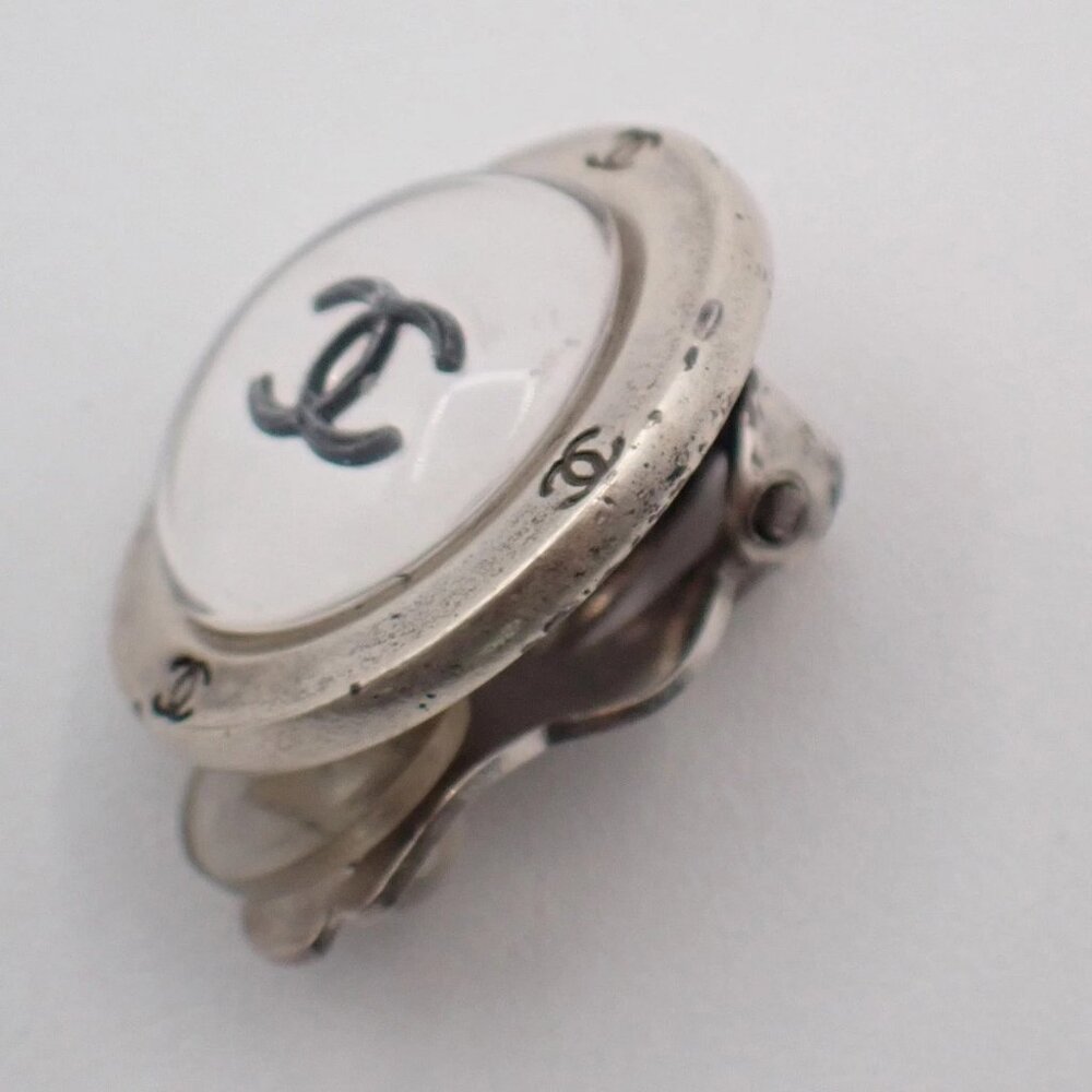 CHANEL CC Logo Round Button 99P Earrings Clip-On Clear SHW France 64RL668 - Picture 11 of 15